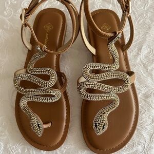 Antonio Melani Selma Leather Rhinestone Snake Sandles 7.5
